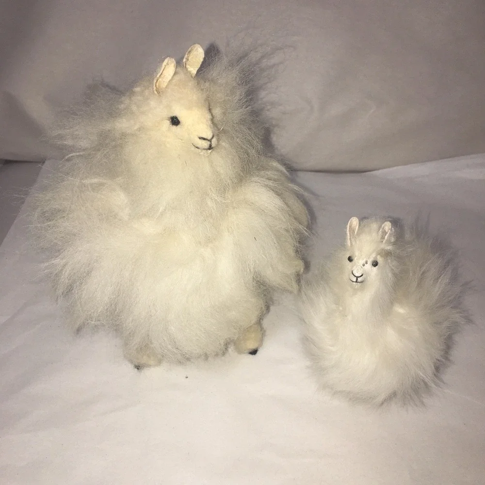 Standing Mom and Baby Alpaca stuffed with Authentic Alpaca Fur 7